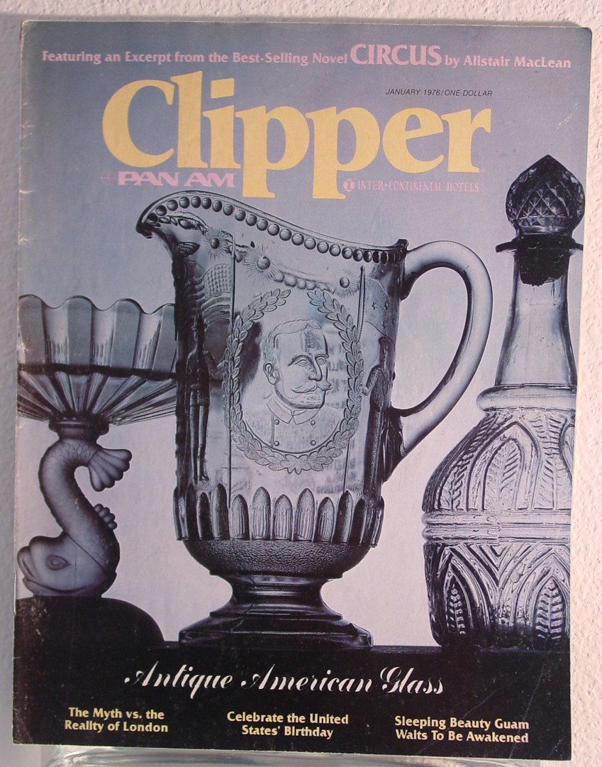 1976 January Clipper in-flight Magazine with a cover story on antique American glass.